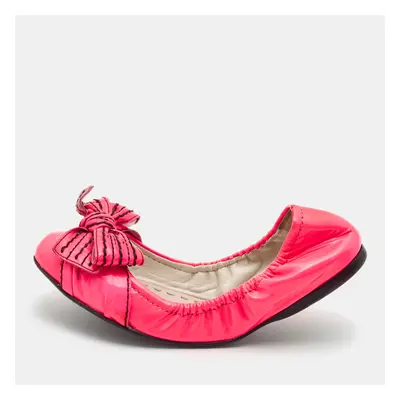 Miu Miu Pink Patent Leather Bow Scrunch Ballet Flats Size