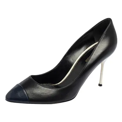 Sergio Rossi Black/Blue Leather Cap Toe Pumps Size