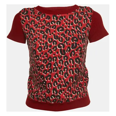 Louis Vuitton Red Leopard print Silk & Wool Short Sleeve Top