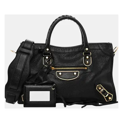 Balenciaga Black Leather Metallic Edge City Tote Bag