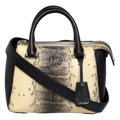 Michael Kors Beige/Black Python Embossed And Leather Satchel