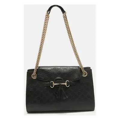 Gucci Black Guccissima Leather Emily Chain Shoulder Bag