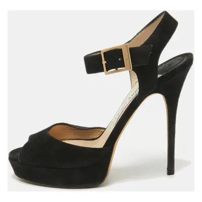 Jimmy Choo Black Suede Platform Ankle Strap Sandals Size