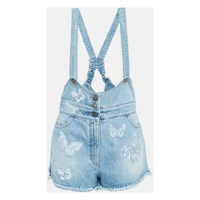 Valentino Blue Washed Denim Butterfly Applique Dungaree