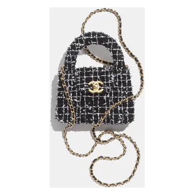 Chanel Black, White & Silver Tweed Nano Kelly Shopper Bag