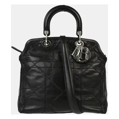 Christian Dior Black Lambskin Granville Cannage Handbag