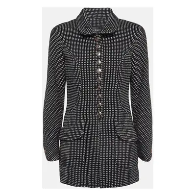 Chanel Black and Metallic Silver Tweed Coat