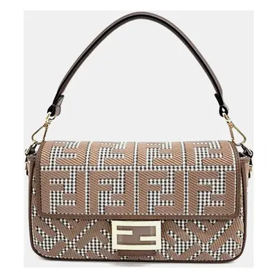 Fendi Brown Jacquard Baguette Shoulder Bag