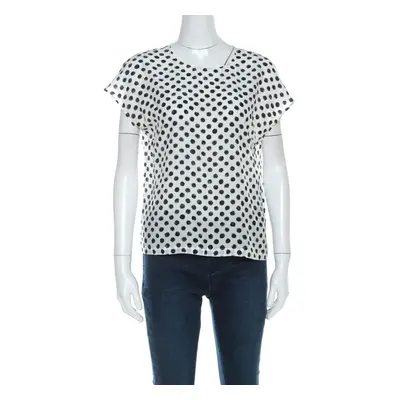 Dolce & Gabbana Monochrome Brushstroke Polka Dot Print Silk Blouse