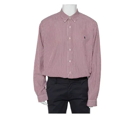 Ralph Lauren Burgundy Striped Cotton Logo Embroidered Button Front Shirt