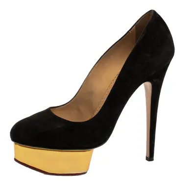 Charlotte Olympia Black Suede Dolly Platform Pumps Size 38.5