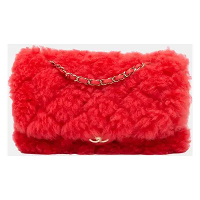 Chanel CC Faux Fur and Quilted Lambskin Single Flap