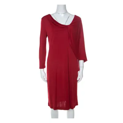 Alberta Ferretti Red Silk Jersey Asymmetric Batwing Sleeve Dress