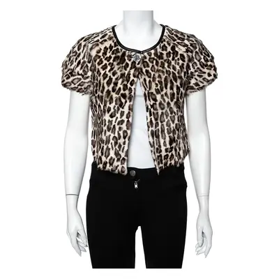 Emporio Armani Brown Animal Printed Fur Button Front Shrug