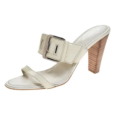 Tod's White Patent Leather Peggy Buckle Slide Sandals Size