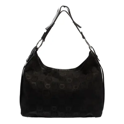 Salvatore Ferragamo Black Monogram Canvas and Leather Hobo