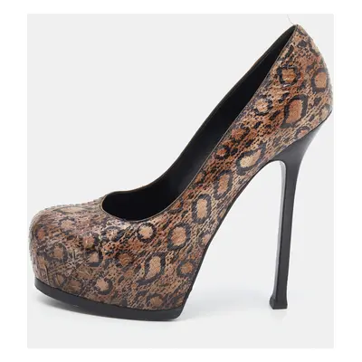 Saint Laurent Beige Python Tribtoo Platform Pumps Size