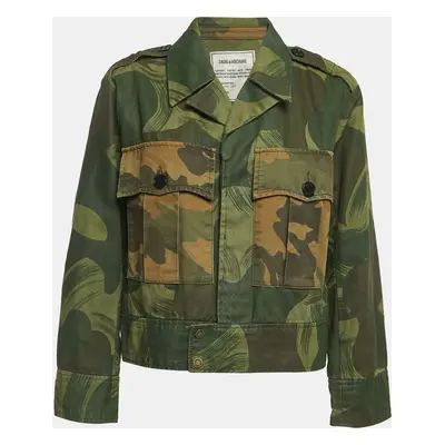 Zadig & Voltaire Military Green Camouflage Cotton Blend Button Front Jacket