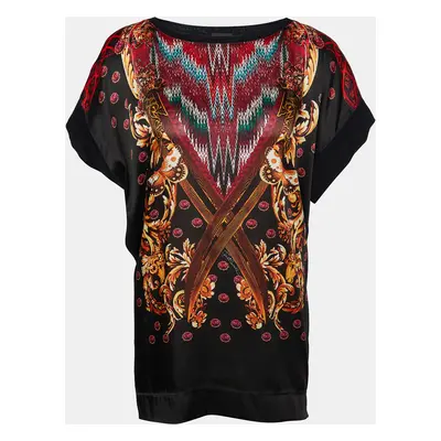 Just Cavalli Black Printed Cotton Knit Oversized T-Shirt