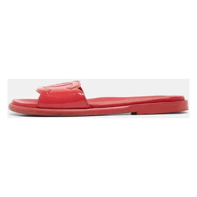 Chanel Red Patent Leather CC Slides Size 39.5