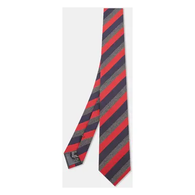 Boss By Hugo Boss Red/Navy Diagonal Striped Silk Tie