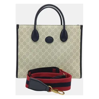 Gucci Beige and Navy Tone GG Ophidia Korea Exclusive Small Tote Bag (703256)