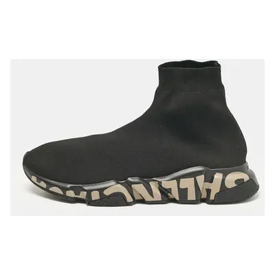 Balenciaga Black Knit Fabric Graffiti Speed Trainer Sneakers Size