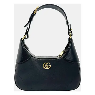 Gucci Black Leather Small Aphrodite Double G Logo Shoulder Bag