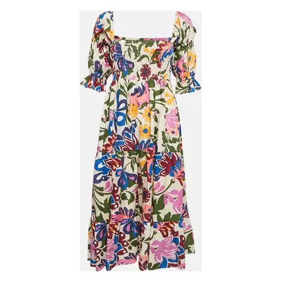 Misa Los Angeles Multicolored Floral Print Linen Tiered Yolanda Midi Dress