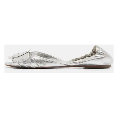 Roger Vivier Silver Leather Open Toe Ballet Flats Size