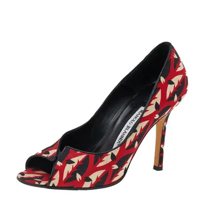 Manolo Blahnik Multicolor Fabric Peep toe Pumps Size 37.5