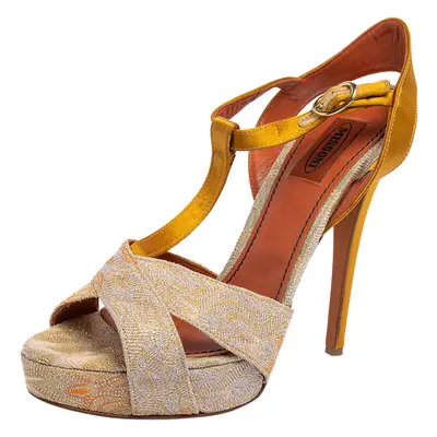 Missoni Multicolor Knit Fabric and Satin T-Strap Platform Sandals Size