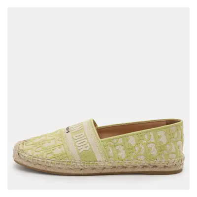 Dior Green/Off White Embroidered Canvas Granville Espadrille Flats Size