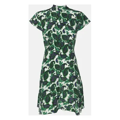 Sandro Green Paisley Print Silk Neck Tie Mini Dress