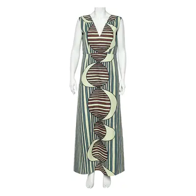 Marni Multicolor Printed Knit Plunge Neck Sleeveless Maxi Dress