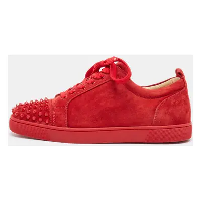 Christian Louboutin Red Suede Louis Spikes Lace Up Sneakers Size 42.5