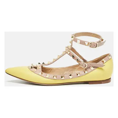 Valentino Yellow Leather Rockstud Strappy Ballet Flats Size