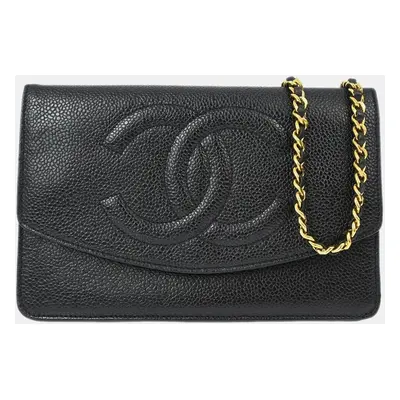 Chanel Black Calfskin Woc Chain Shoulder Wallet Bag