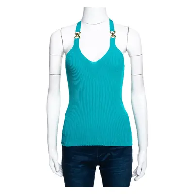 Roberto Cavalli Teal Rib Knit Racerback Top