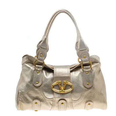 Valentino Gold Leather Crystal Catch Satchel