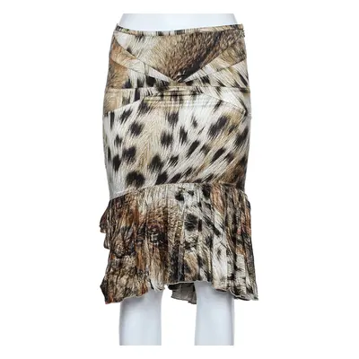 Just Cavalli Brown Animal Printed Satin Ruffled Hem Mini Skirt