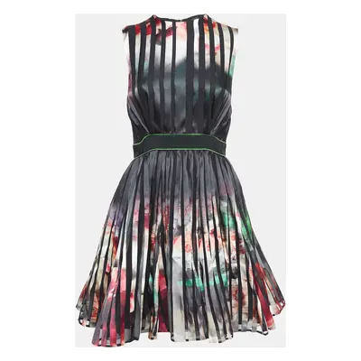 Elie Saab Black Printed Satin Sheer Tape Mini Dress