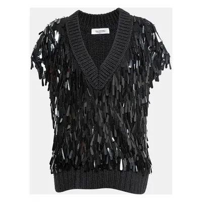 Valentino Black Sequin Embellished Wool Sweater Vest