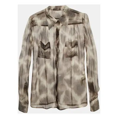 Roberto Cavalli Brown Animal Print Silk Sheer Shirt