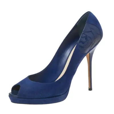 Dior Blue Suede Peep Toe Platform Pumps Size 40.5