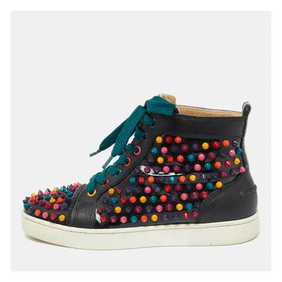 Christian Louboutin Black Patent and Leather Multicolor Spikes Louis Sneakers Size