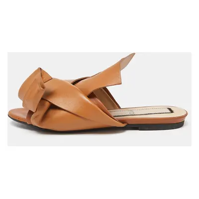 Nº21 Tan Knot Flat Slide Mules Size