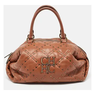 CH Carolina Herrera Brown Quilted Leather Rivet Satchel