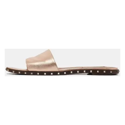 Valentino Gold Leather Rockstud Slide Flats Size