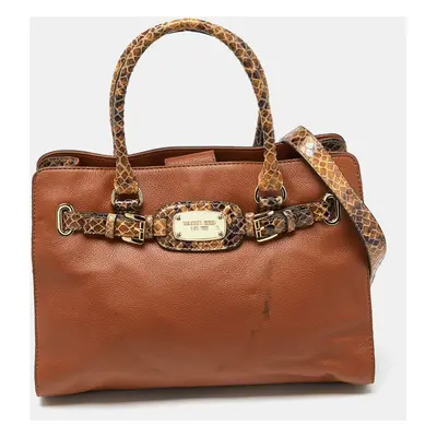 Michael Kors Brown Snakeskin Embossed Leather Hamilton Tote